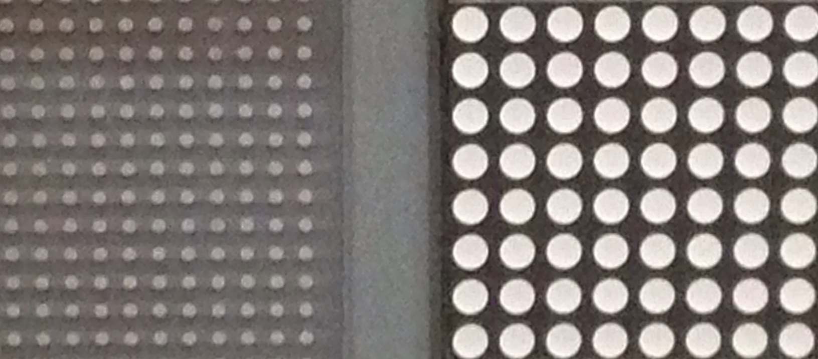 This is a close up view for comparison of the original Plasma display dots against the GiantDOTS LED display.